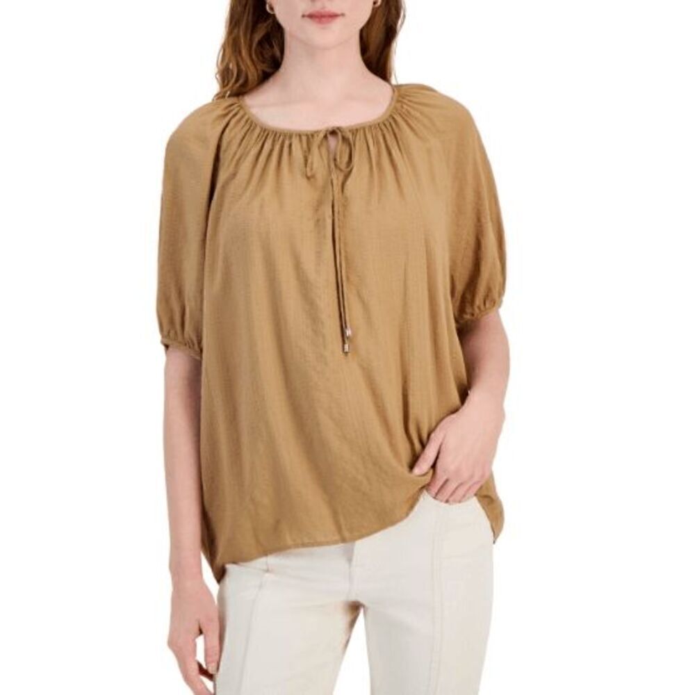 Tommy Hilfiger Women's Tonal-Stripe Scoop Neck Bubble-Sleeve Top XL